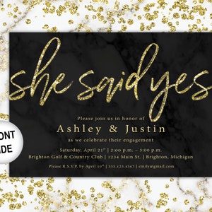 Gold Engagement Party Invitation She Said Yes Invitation Template Gold Glitter She Said Yes Gold Engagement Party Invitations Gold image 5