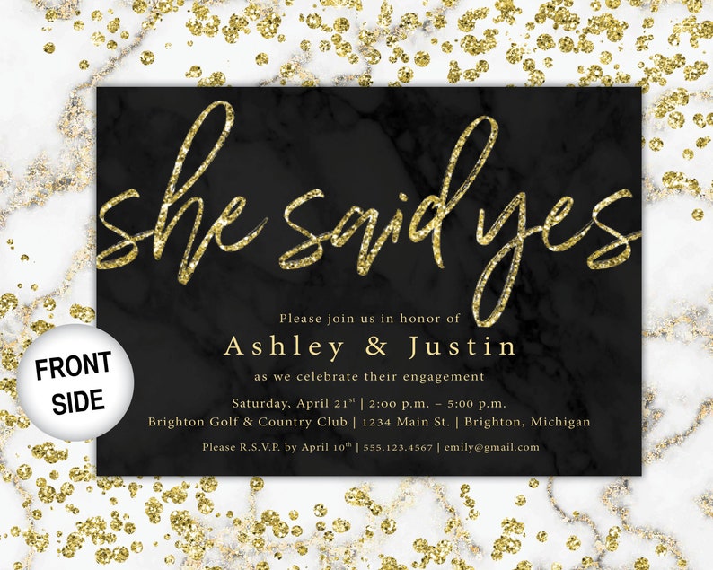 Gold Engagement Party Invitation She Said Yes Invitation Template Gold Glitter She Said Yes Gold Engagement Party Invitations Gold image 5