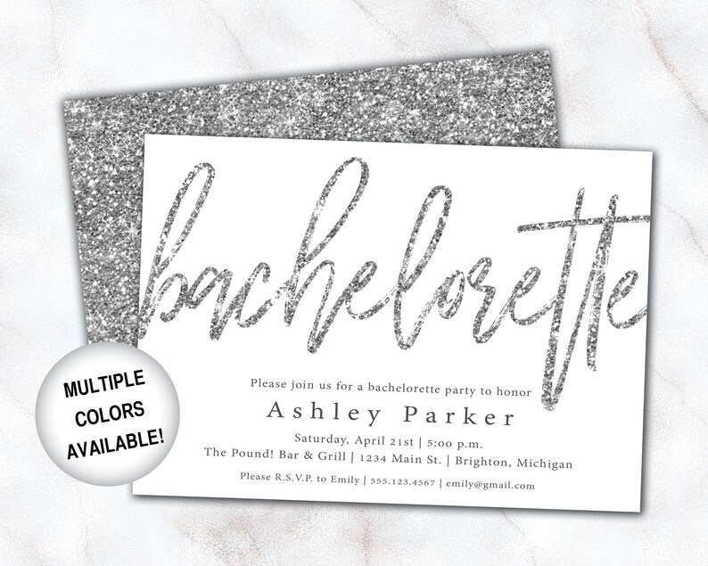 Silver Glitter Bachelorette Party Invitation Bachelorette Invitation Template Silver Bachelorette Party Invitation Printable image 1