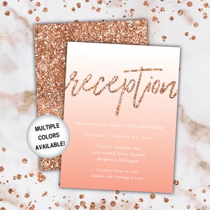 Rose Gold Reception Cards Wedding Reception Cards Rose Gold Glitter Wedding Reception Invitations Wedding Reception Template Card image 6