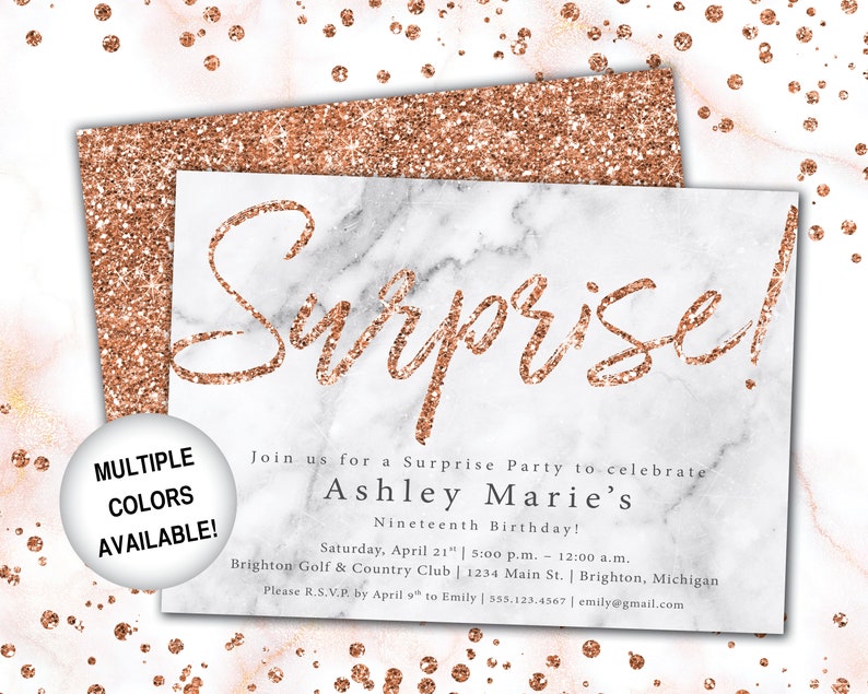 Rose Gold Surprise Party Invitation Surprise Birthday Party Template Rose Gold Rose Gold Surprise Invite Printed or Digital File image 5