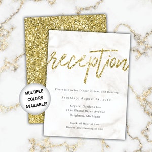 Gold and Black Reception Cards Wedding Reception Cards Black and Gold Glitter Wedding Reception Invitations image 6