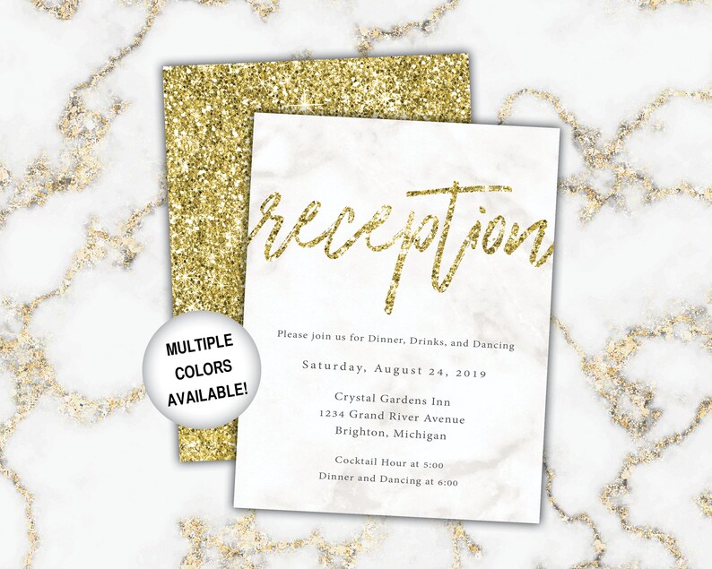 Gold and Black Reception Cards Wedding Reception Cards Black and Gold Glitter Wedding Reception Invitations image 6