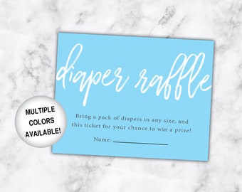 Boleto de rifa de pañales para baby shower / Tarjeta de inserción de rifa de pañales azul / Tarjeta de rifa de pañales imprimibles / Boletos de rifa de pañales impresos