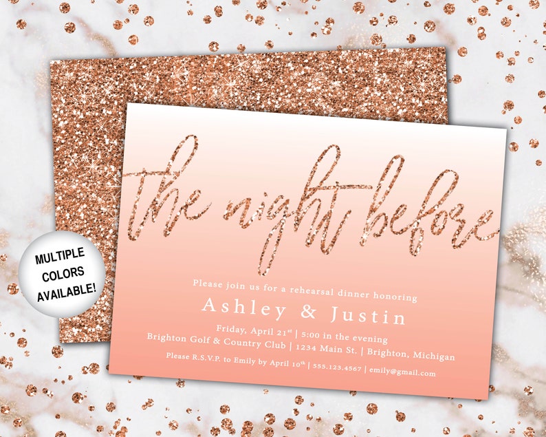 Rose Gold Rehearsal Dinner Invitation Rehearsal Dinner Invitation Template Rose Gold The Night Before Rehearsal Invitation Glitter image 7