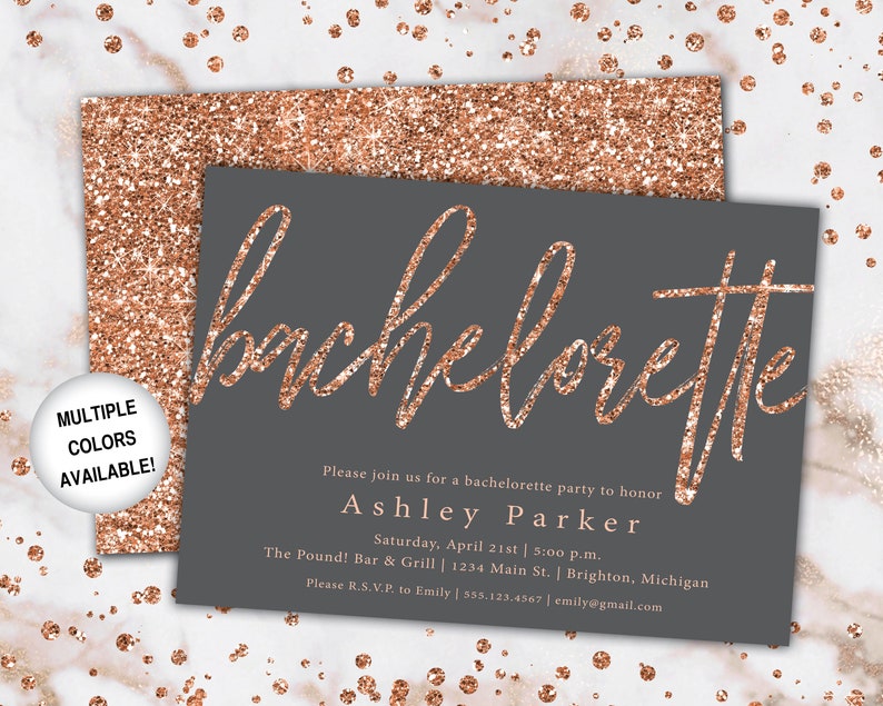 Rose Gold Glitter Bachelorette Party Invitation Bachelorette Invitation Template Rose Gold Bachelorette Party Invitation Printable zdjęcie 9