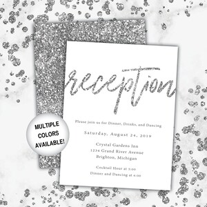 Black and Silver Reception Cards Wedding Reception Cards Black and Silver Glitter Wedding Reception Invitations Printable Template image 6