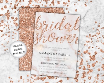 Rose Gold Bridal Shower Invitation Marble | Bridal Shower Invitation Template Rose Gold | Wedding Shower Invitation | Printable Shower