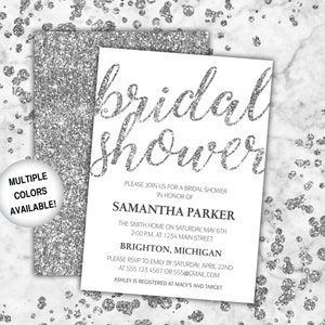 Bridal Shower Invitation Black and Silver Glitter | Black and Silver Bridal Shower Invitation | Wedding Shower Invite | Silver Glitter