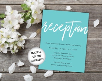 Tarjeta de recepción de boda Teal imprimible / Invitación de recepción Azul azul azulado / Turquesa Invitaciones de recepción de boda / Tarjeta de plantilla de recepción