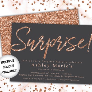 Rose Gold Surprise Party Invitation Surprise Birthday Party Template Rose Gold Rose Gold Surprise Invite Printed or Digital File image 9