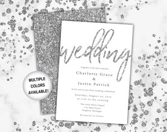 Silver Wedding Invitations | Printable Wedding Invitations Template | Wedding Invitations with Silver Glitter | Wedding Invites Silver