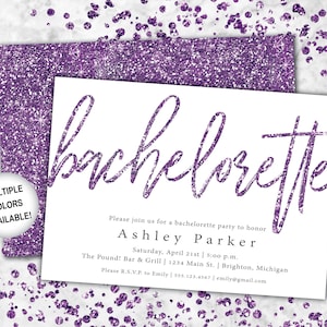 Purple Bachelorette Party Invitation with Glitter Bachelorette Party Invitation Purple Bachelorette Party Invites Bachelorette Invites image 1