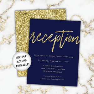 Gold and Black Reception Cards Wedding Reception Cards Black and Gold Glitter Wedding Reception Invitations image 9