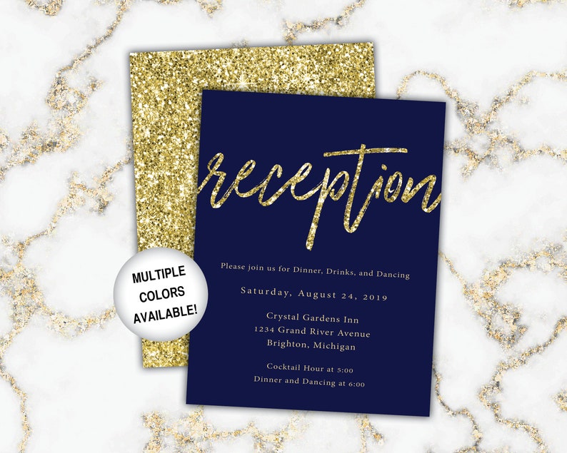 Gold and Black Reception Cards Wedding Reception Cards Black and Gold Glitter Wedding Reception Invitations image 9