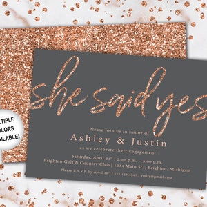 Rose Gold and Navy Engagement Party Invitation She Said Yes Invitation Template Rose Gold She Said Yes Engagement Party Invitation image 10