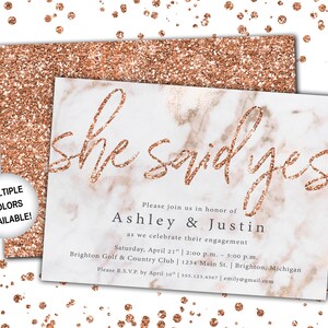 Rose Gold Engagement Party Invitation She Said Yes Invitation Template Rose Gold Glitter She Said Yes Engagement Party Invitation image 5