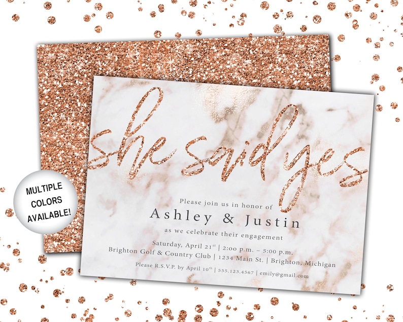 Rose Gold Engagement Party Invitation She Said Yes Invitation Template Rose Gold Glitter She Said Yes Engagement Party Invitation image 5