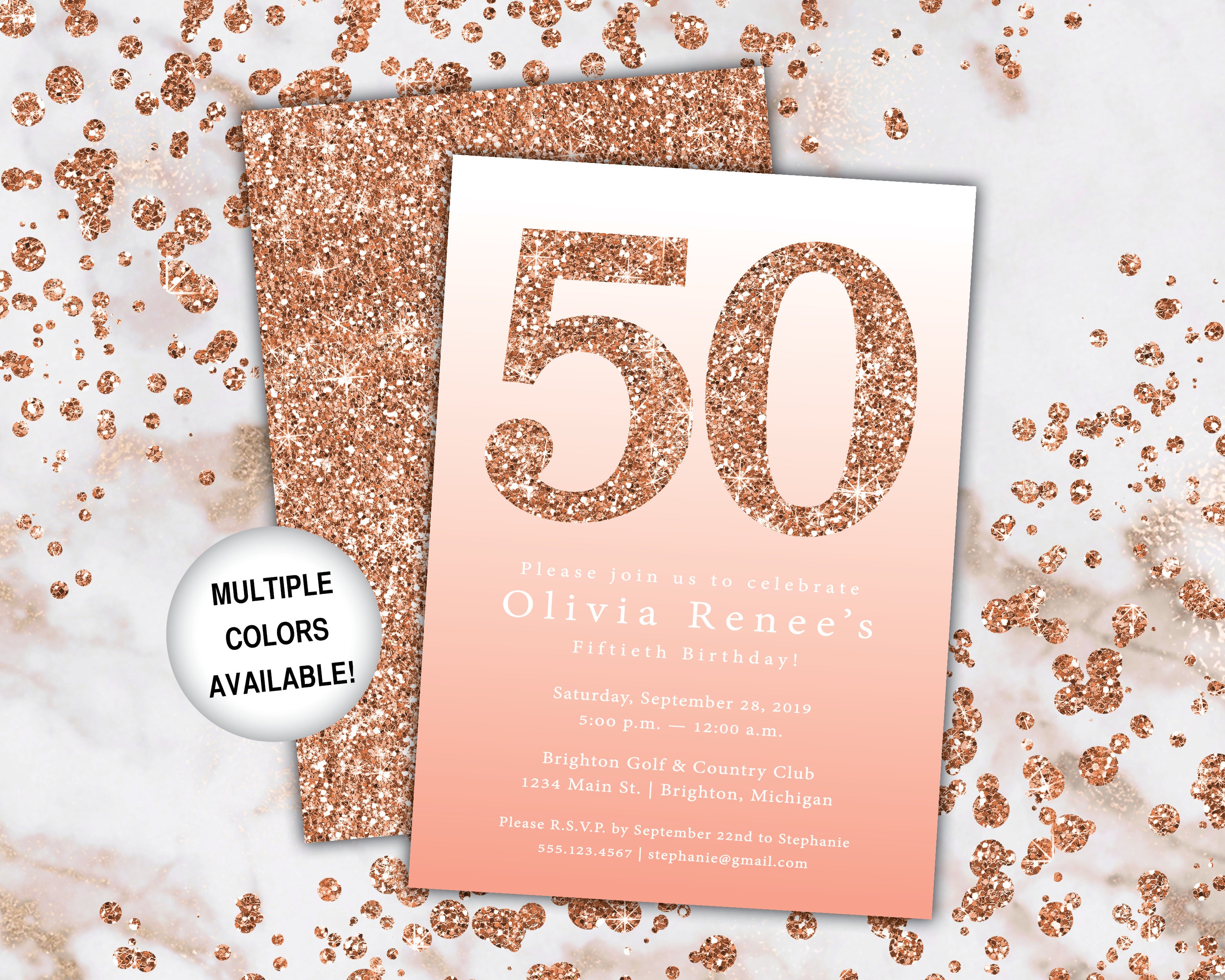 50th Birthday Invitation Rose Gold | Fiftieth Birthday Invitation Template Rose Gold | Rose Gold Invitation for 50th Birthday Printable