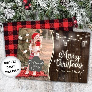 Rustic Christmas Card with Photo | Christmas Card Photo | Christmas Card Rustic Wood String Lights | Christmas Card Template