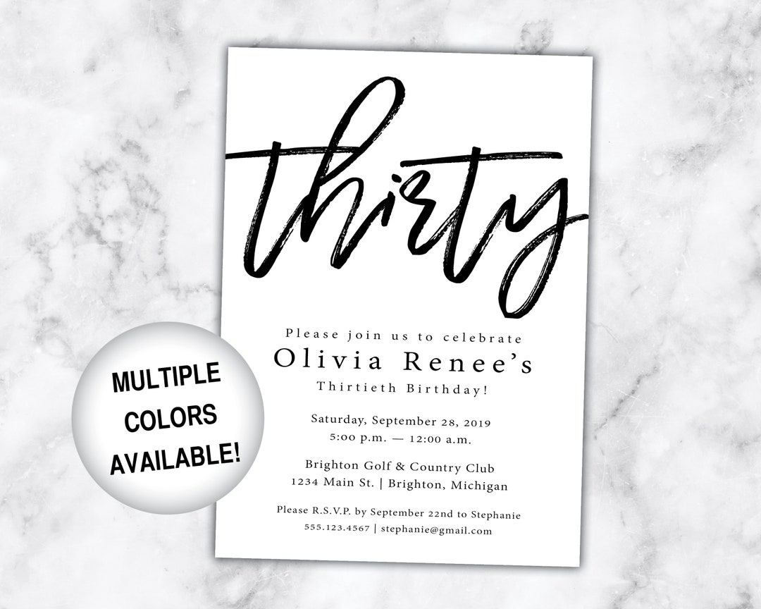 30th Birthday Invitations Printable | Thirtieth Birthday Invitations ...