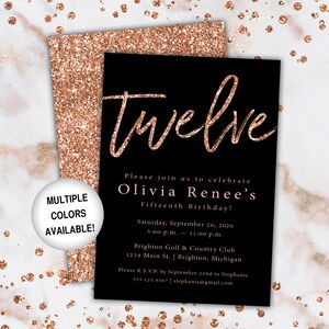 12th Birthday Invitation Rose Gold | Twelfth Birthday Invitation Template Rose Gold | Rose Gold 12th Birthday Invitation | Party Invite