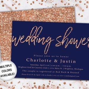 Rose Gold and Navy Wedding Shower Invitation | Wedding Shower Invitation Template Rose Gold | Wedding Shower Invites | Printable Shower