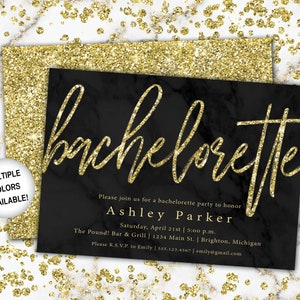 Black and Gold Bachelorette Party Invitation Bachelorette Invitation Template Black and Gold Glitter Bachelorette Party Invitation image 1