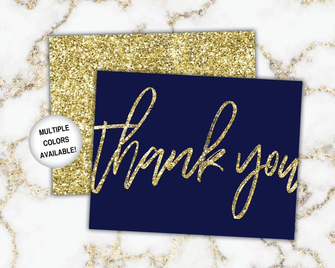 Navy and Gold Thank You Cards Gold Glitter Thank You Cards Printable ...