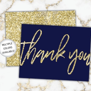 obrigado da marinha e do ouro você cartões | obrigado do brilho do ouro você cartões | Obrigado imprimível você Notecards | Cartões de agradecimento para impressão Gold Glitter Navy