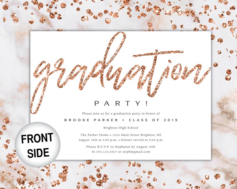 Rose Gold and Black Graduation Party Invitation Rose Gold Grad Party Invitation Printable Graduation Party Invitation Rose Gold Glitter image 3