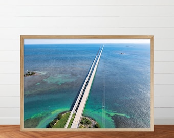 Seven Mile Bridge Florida Keys Aerial View Photo, 7 Mile Bridge Little Duck Key, Florida Keys Photography, Ocean View, Coastal Wall Art
