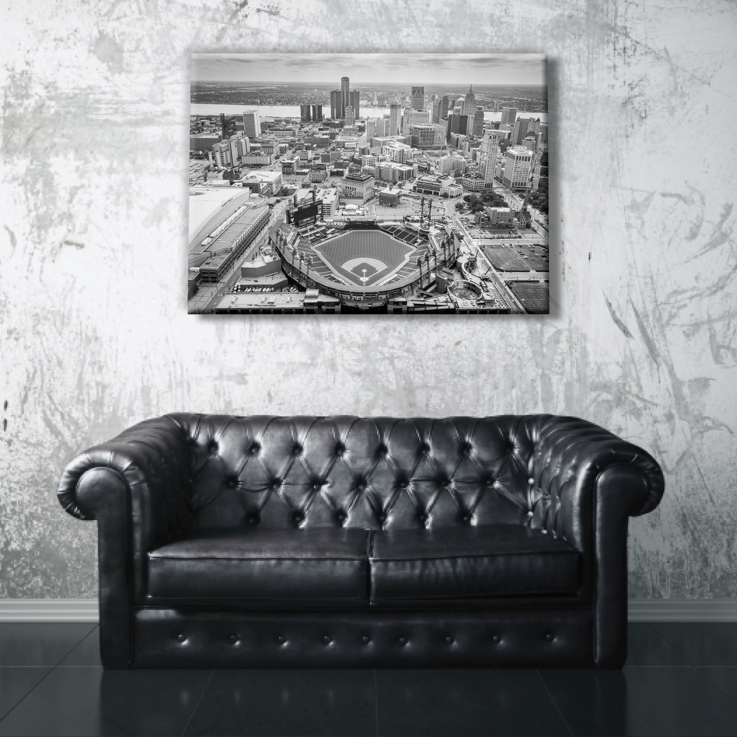 Comerica Park Black and White Canvas Tigers Stadium Aerial