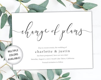 Wedding Change of Plans Invite | Change The Date Wedding Announcements Template | Wedding Date Change Announcement Card | Postponed