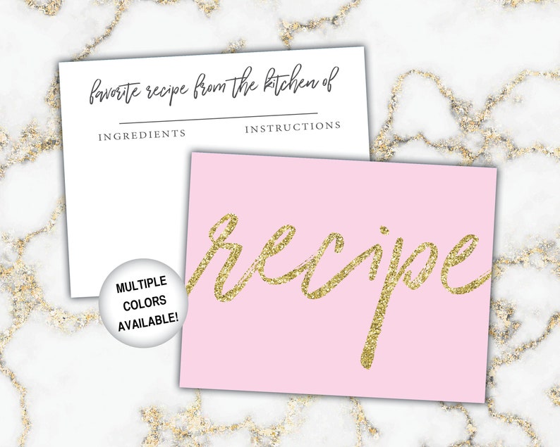 Gold Recipe Card Inserts Recipe Insert for Bridal Shower Gold Glitter Recipe Card Template Recipe Insert for Bridal Shower Recipes image 10