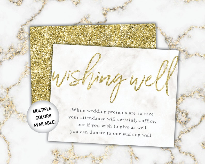 Gold Wishing Well Card for Bridal Shower Bridal Shower Wishing Well Insert Gold Glitter Printable Gold Wishing Well Invitation image 5