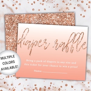 Rose Gold Diaper Raffle Ticket Diaper Raffle Insert for Baby Shower Diaper Raffle Card Rose Gold Glitter Printable Diaper Raffle image 1