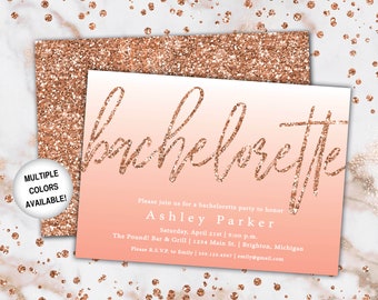 Invitation à l’enterrement de vie de jeune fille Rose Gold Glitter | Modèle d’invitation Bachelorette Rose Gold | | d’invitation à l’enterrement de vie de jeune fille Imprimable