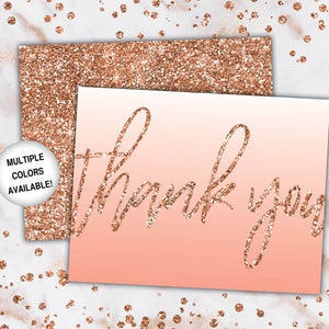 Rose Gold Thank You Cards | Rose Gold Glitter Thank You Cards | Printable Thank You Notecards | Printable Thank You Cards Rose Gold