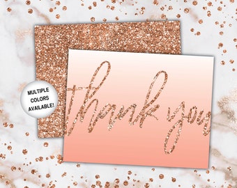Rose Gold Thank You Cards | Rose Gold Glitter Thank You Cards | Printable Thank You Notecards | Printable Thank You Cards Rose Gold