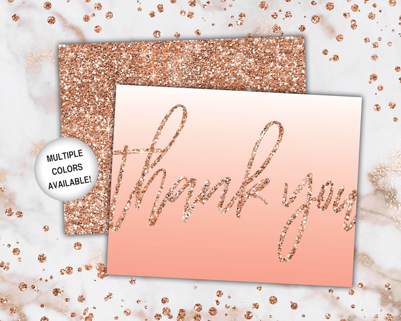 Rose Gold Thank You Cards Rose Gold Glitter Thank You Cards Printable Thank You Notecards Printable Thank You Cards Rose Gold image 5