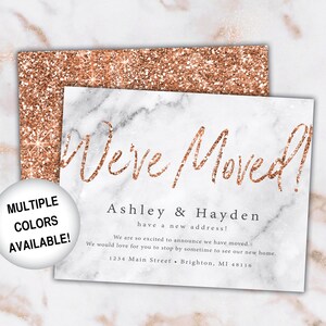 Rose Gold New Address Card Announcements We've Moved Announcements Rose Gold Glitter Printable New Address Card Template With Glitter image 6
