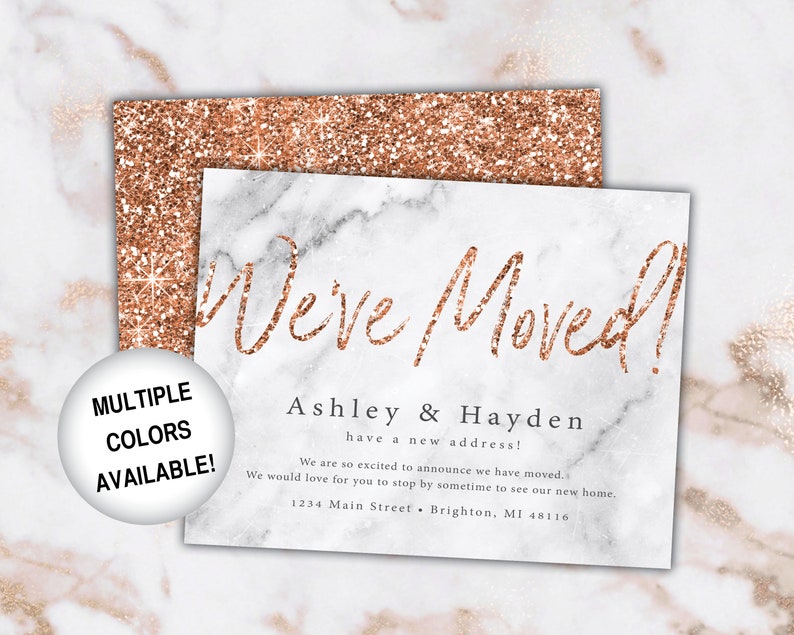 Rose Gold New Address Card Announcements We've Moved Announcements Rose Gold Glitter Printable New Address Card Template With Glitter image 6