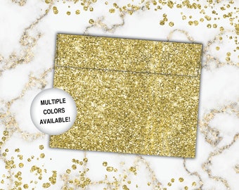 Buste dorate A2 / Modello buste glitterate dorate / Buste glitterate dorate per formato A2 / Busta glitterata dorate stampata