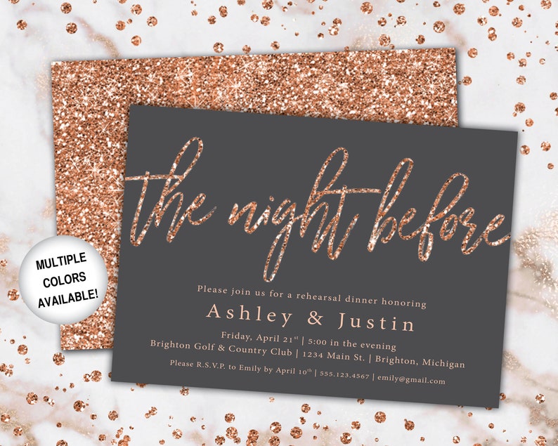 Rose Gold Rehearsal Dinner Invitation Rehearsal Dinner Invitation Template Rose Gold The Night Before Rehearsal Invitation Glitter image 9