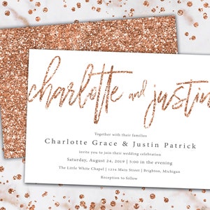 Rose Gold Wedding Invitations with Names | Printable Wedding Invitations Template | Wedding Invitations with Rose Gold Glitter Printable