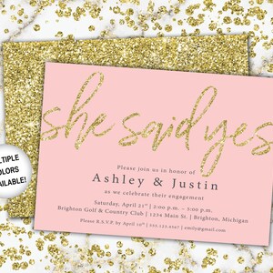 Gold Engagement Party Invitation She Said Yes Invitation Template Gold Glitter She Said Yes Gold Engagement Party Invitations Gold image 8