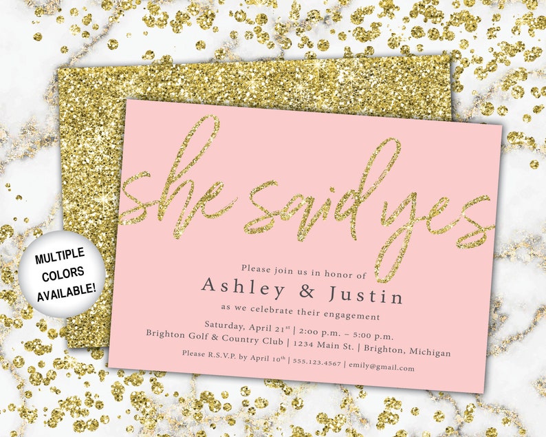 Gold Engagement Party Invitation She Said Yes Invitation Template Gold Glitter She Said Yes Gold Engagement Party Invitations Gold image 8