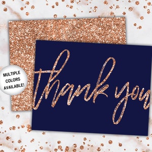Rose Gold and Navy Thank You Cards | Rose Gold Glitter Thank You Cards | Printable Thank You Notecards | Printable Thank You Cards Rose Gold