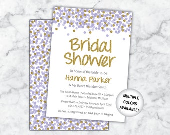 Purple Bridal Shower Invitation with Glitter Confetti | Wedding Shower Invitation Purple and Gold | Printable Bridal Shower Invitation